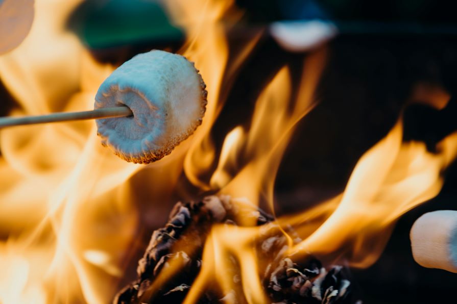 Marshmallow am Stock über Feuer